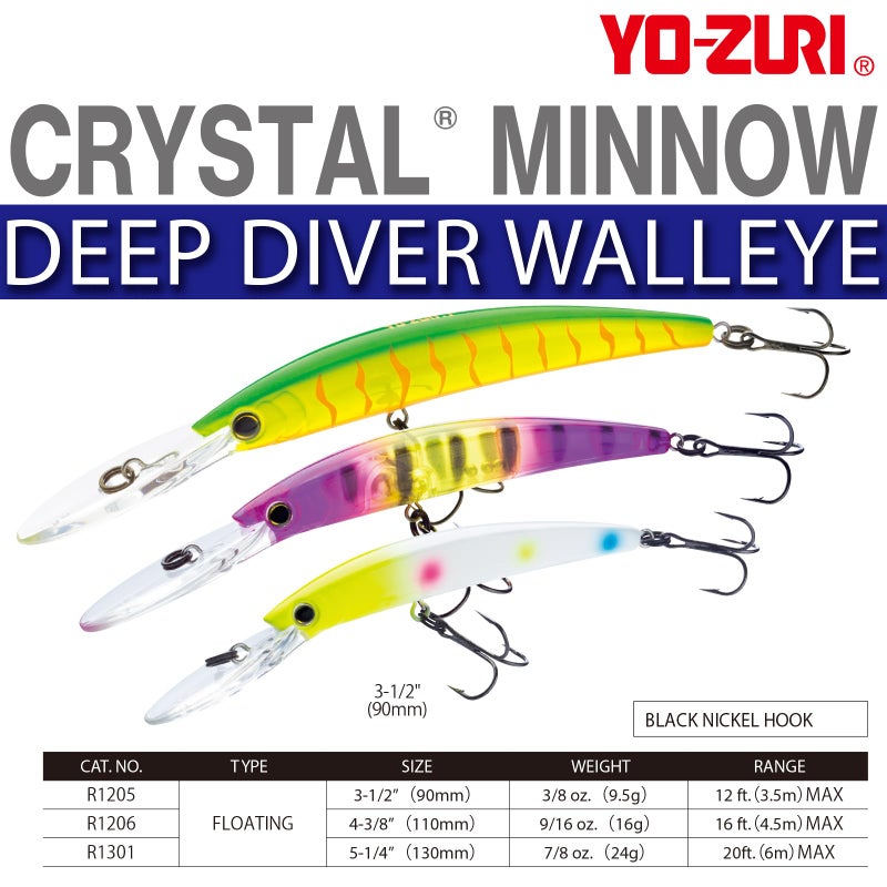 DUEL Yo-Zuri Crystal Minnow Deep Diver Walleye (F) 110mm 4-3/8" Wonderbread Floating Deep Diver Lure - Image 2